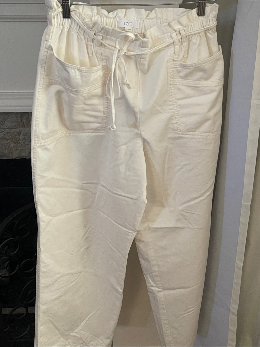 LOFT Off-White Paperbag Waist Drawstring Utility Chinos Large NWT